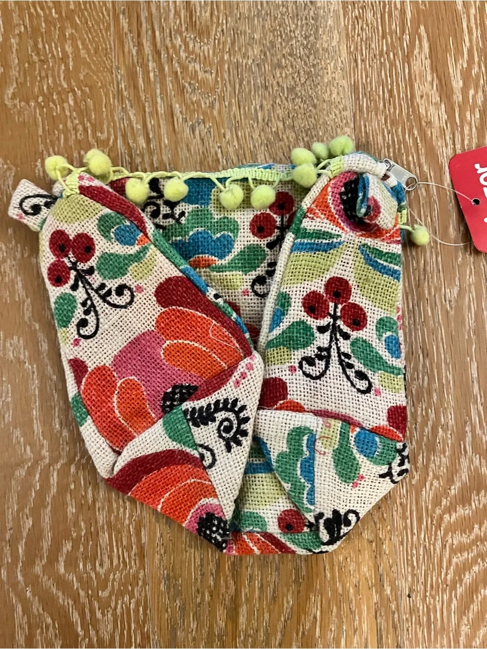 Floral Canvas Pouch with Pom Trim - Multicolor